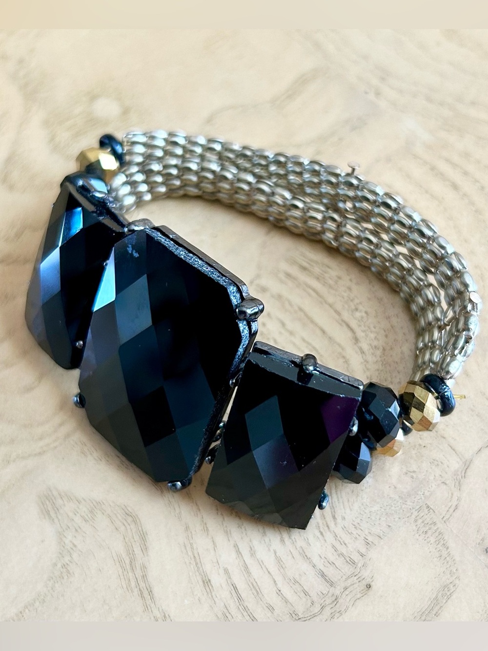 Gold-tone Black Stretch Bracelet